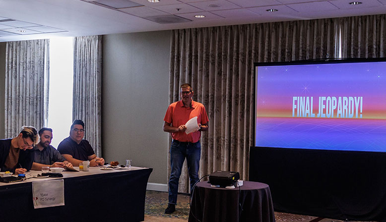 Training with a twist – Program Manager Bill Hamilton shared management insights via a fun game of Jeopardy!